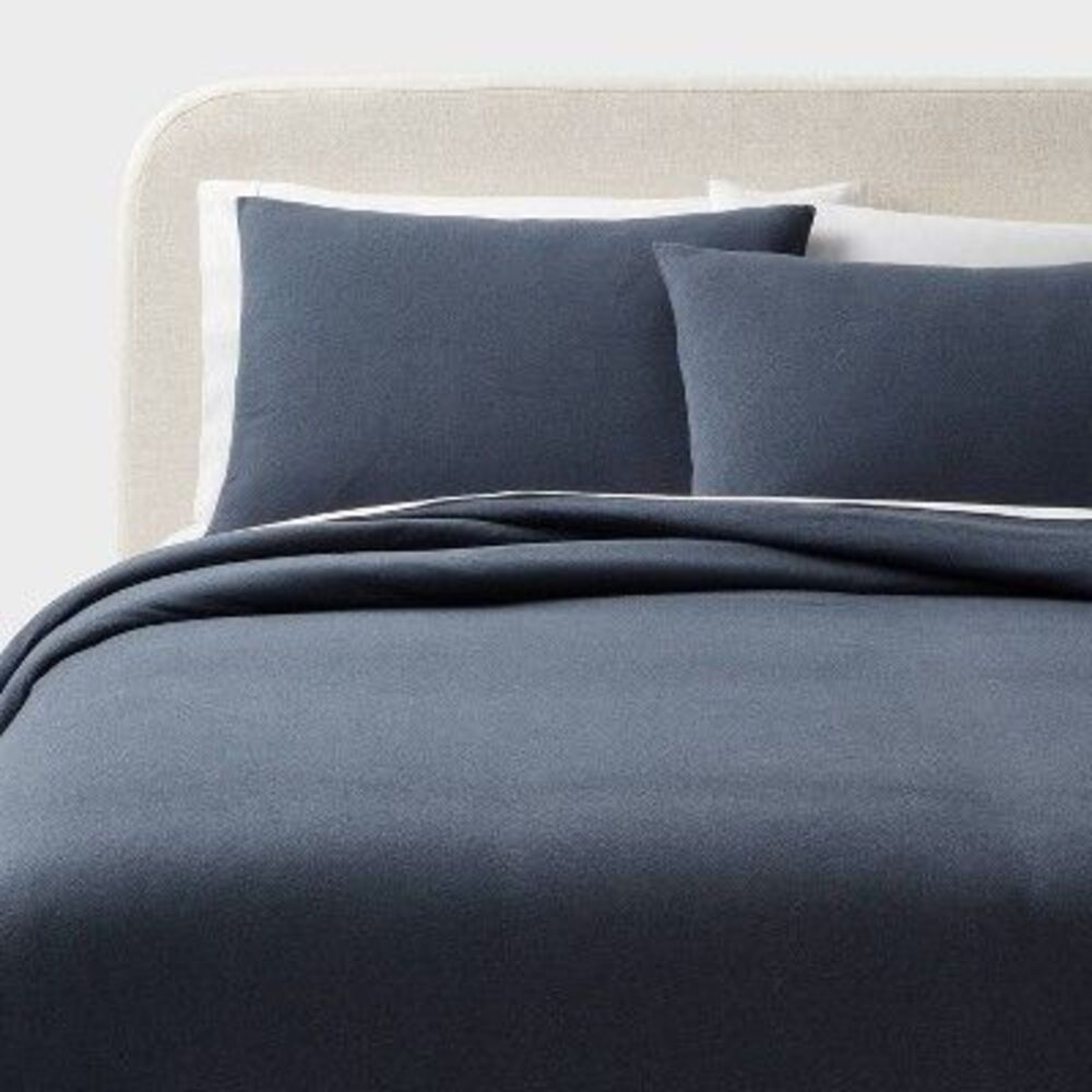 Open Box - Threshold - King Modern Jersey Duvet and Sham Set D Navy Blue